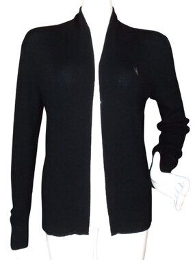 ALL SAINTS Sweater, M, Black Mode Merino Ramskull Open front Cardigan, Wool